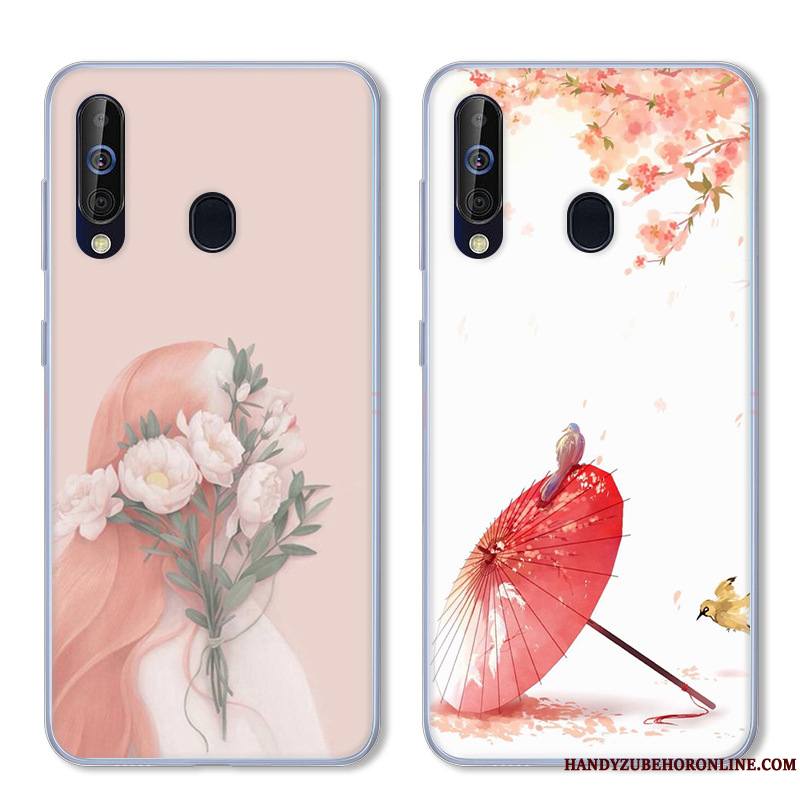 Samsung Galaxy A60 Coque Blanc Rose Étui Fluide Doux Étoile Incassable Dessin Animé