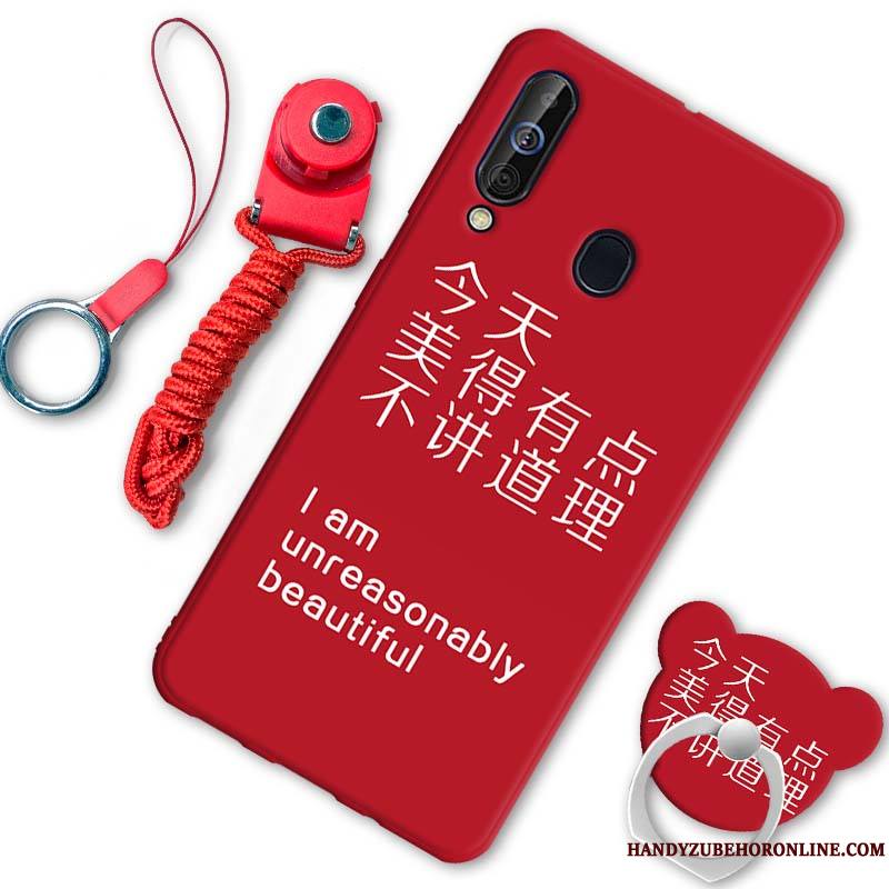 Samsung Galaxy A60 Coque De Téléphone Délavé En Daim Rouge Incassable Silicone Tout Compris Fluide Doux