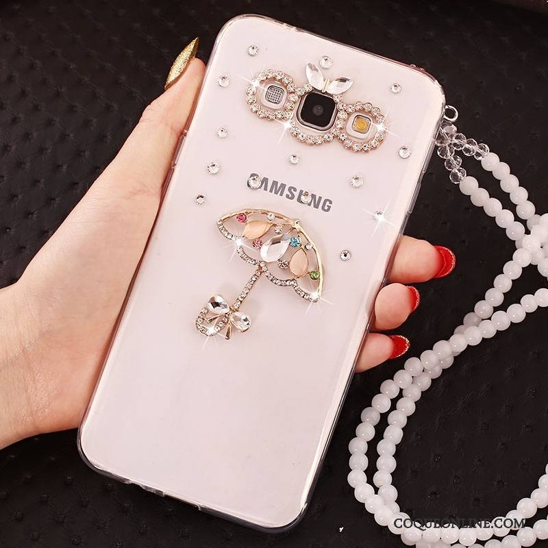 Samsung Galaxy A7 2015 Coque Protection Étui Étoile Ornements Suspendus Strass Incassable Blanc