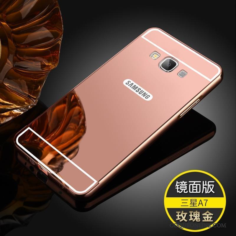 Samsung Galaxy A7 2015 Or Rose Métal Étui Miroir Couvercle Arrière Incassable Coque De Téléphone