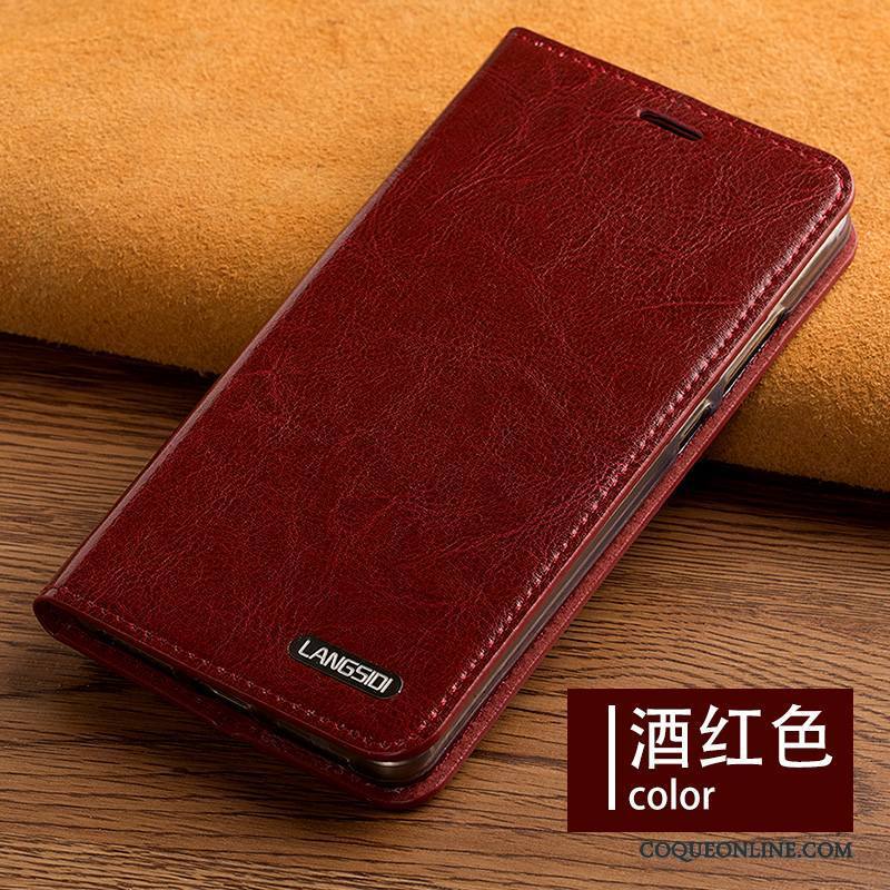Samsung Galaxy A7 2017 Cuir Véritable Étoile Coque De Téléphone Vin Rouge Sac Carte Silicone Housse