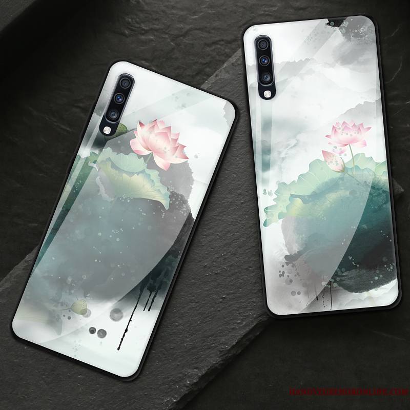 Samsung Galaxy A70 Coque De Téléphone Encre Protection Étui Tout Compris Verre Vert