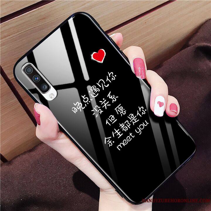 Samsung Galaxy A70 Coque De Téléphone Noir Verre Étoile Amoureux Protection Incassable
