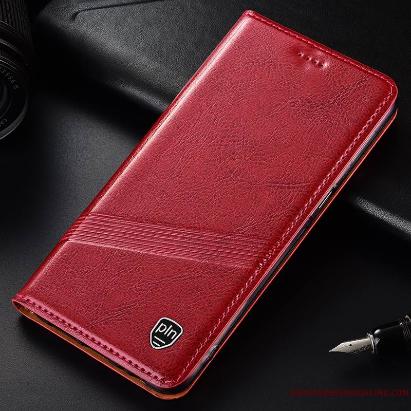 Samsung Galaxy A70 Coque Étui En Cuir Rouge Clamshell Cuir Véritable Jours Tout Compris Protection