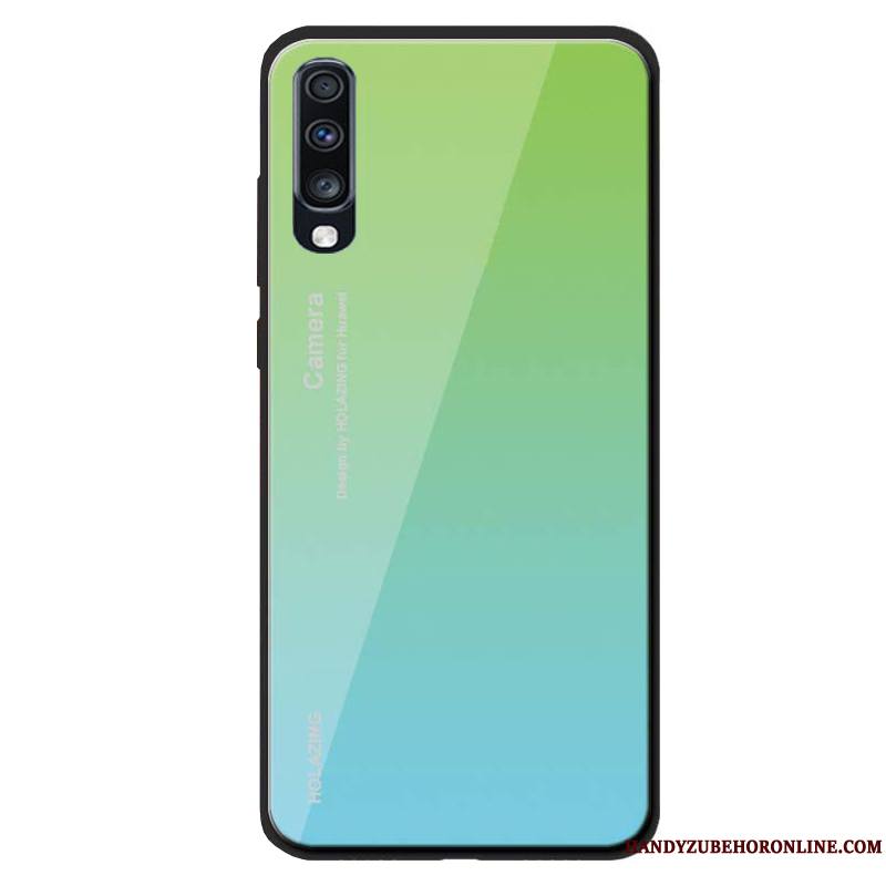 Samsung Galaxy A70 Couleur Unie Fluide Doux Étui Verre Vert Protection Coque De Téléphone