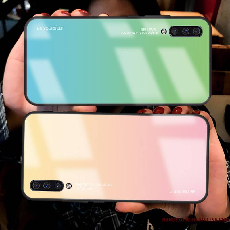 Samsung Galaxy A70 Dégradé De Couleur Coque Étoile Vert Verre Incassable Étui