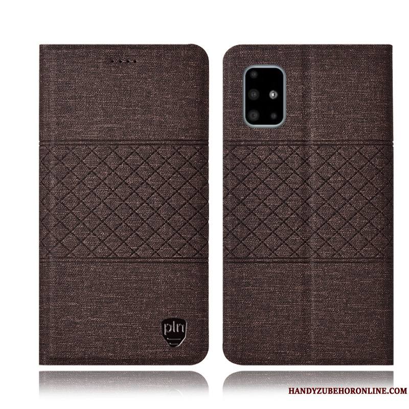 Samsung Galaxy A71 Incassable Coque De Téléphone Étui Lin Housse Foncé Plaid