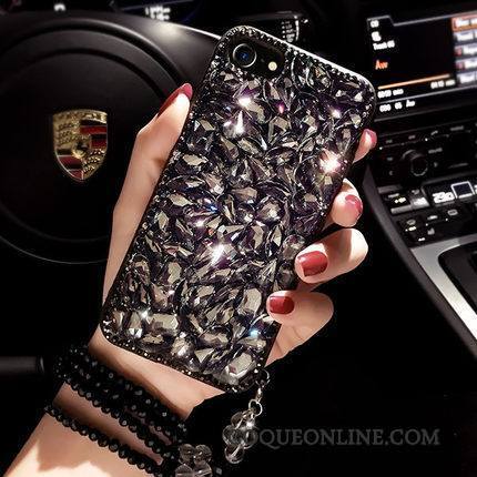 Samsung Galaxy A8 Coque Strass Gems Ornements Suspendus Étui Luxe Cristal Noir