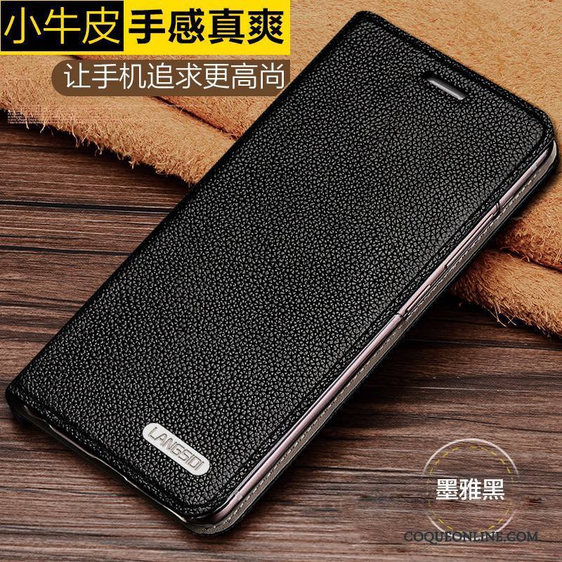 Samsung Galaxy A8 Cuir Clamshell Noir Coque Cuir Véritable De Téléphone Téléphone Portable
