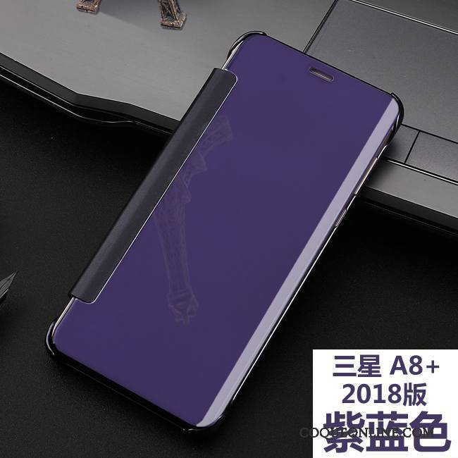 Samsung Galaxy A8+ Étoile Étui En Cuir Protection Violet Coque De Téléphone Miroir