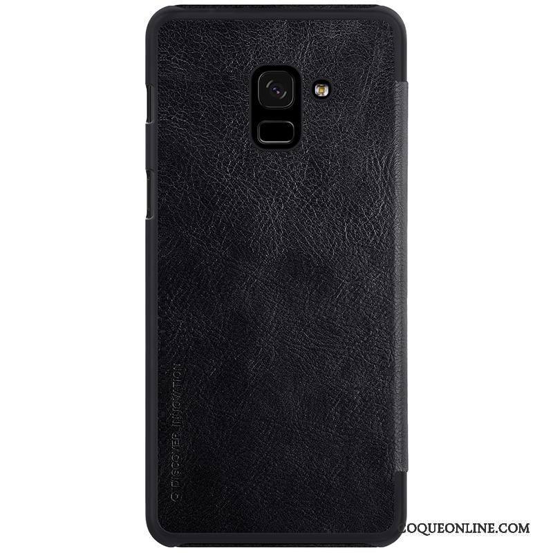 Samsung Galaxy A8+ Étui En Cuir Protection Noir Coque De Téléphone Étoile Housse
