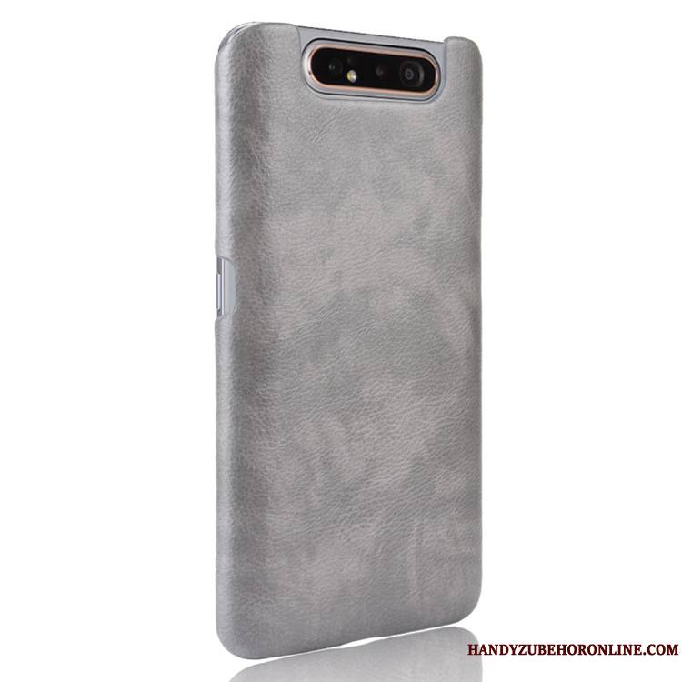 Samsung Galaxy A80 Litchi Protection Coque De Téléphone Vintage Cuir Gris Qualité