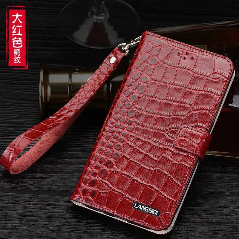 Samsung Galaxy A9 Coque Protection Téléphone Portable Cuir Véritable Ornements Suspendus Clamshell Rouge Étui