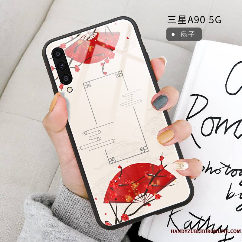Samsung Galaxy A90 5g Coque Frais Tendance Miroir Net Rouge Étoile Verre Petit