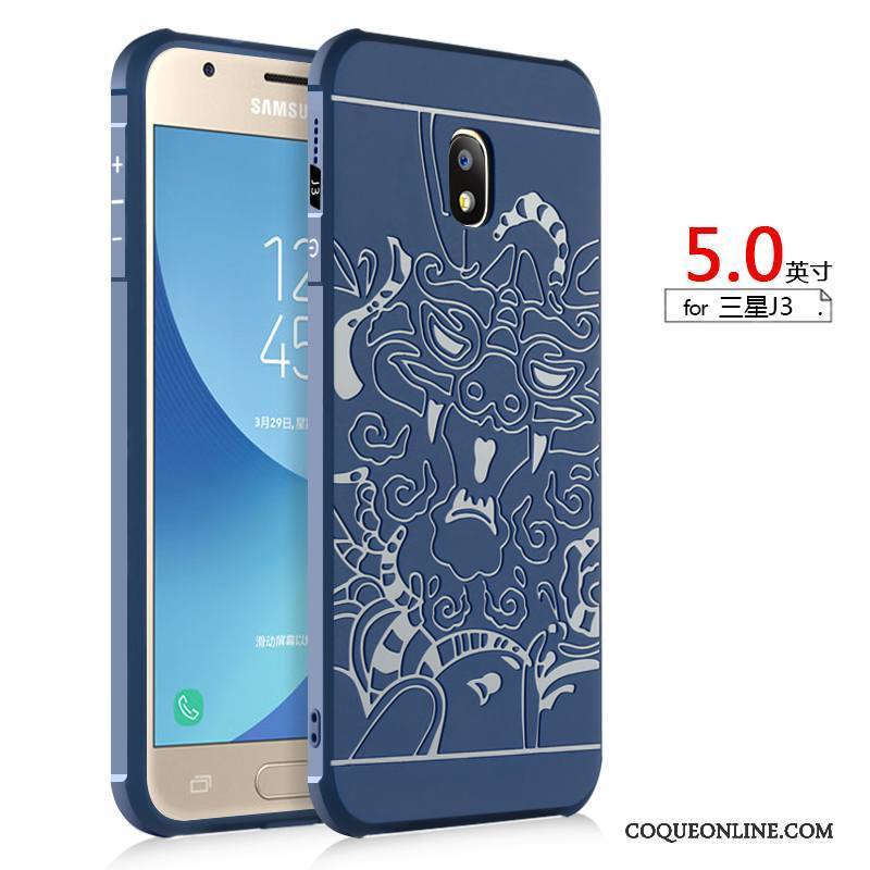 Samsung Galaxy J3 2017 Bleu Silicone Étui Protection Étoile Coque De Téléphone