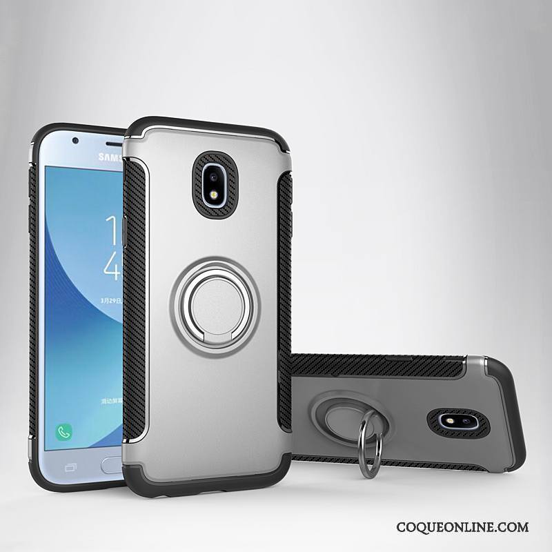 Samsung Galaxy J3 2017 Protection Étoile Coque De Téléphone Étui En Cuir Support Anneau Argent