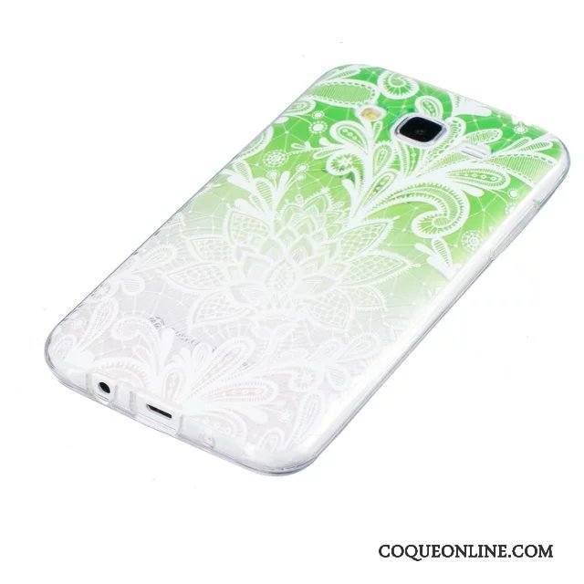 Samsung Galaxy J5 2015 Coque Protection Peinture Vert Étui Gaufrage Fleurs Fluide Doux