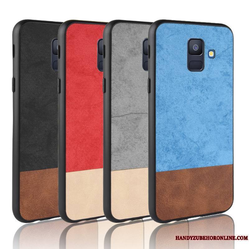 Samsung Galaxy J6 Modèle Fleurie Délavé En Daim Coque Étui De Téléphone Denim Couture Couleurs