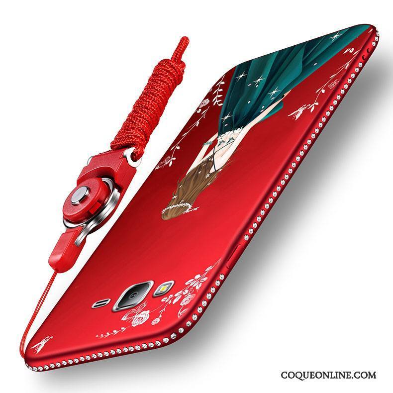 Samsung Galaxy J7 2015 Protection Étoile Délavé En Daim Incassable Rouge Coque Fluide Doux