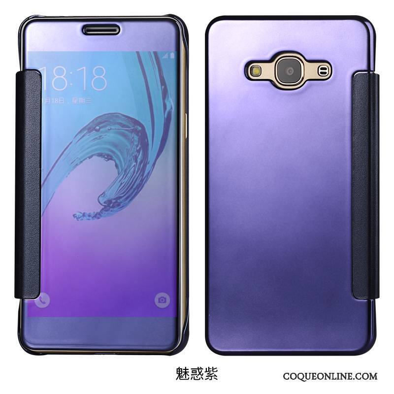 Samsung Galaxy J7 2015 Violet Dormance Téléphone Portable Étui En Cuir Coque De Téléphone Miroir Étoile