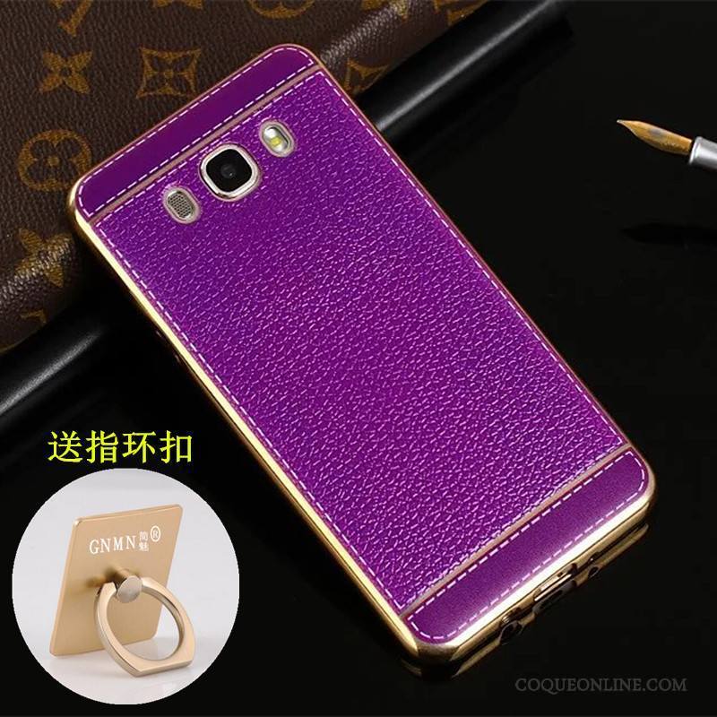 Samsung Galaxy J7 2016 Coque Fluide Doux Cuir Étoile Violet Étui Modèle Fleurie Placage