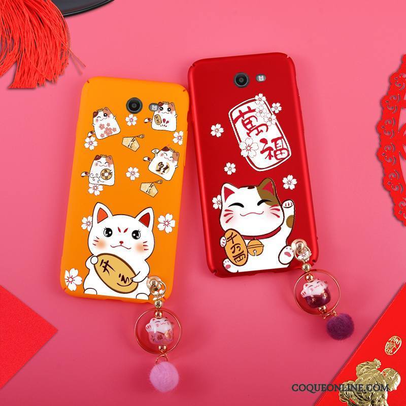 Samsung Galaxy J7 2017 Coque Incassable Étoile Difficile Délavé En Daim Rouge Richesse Chat