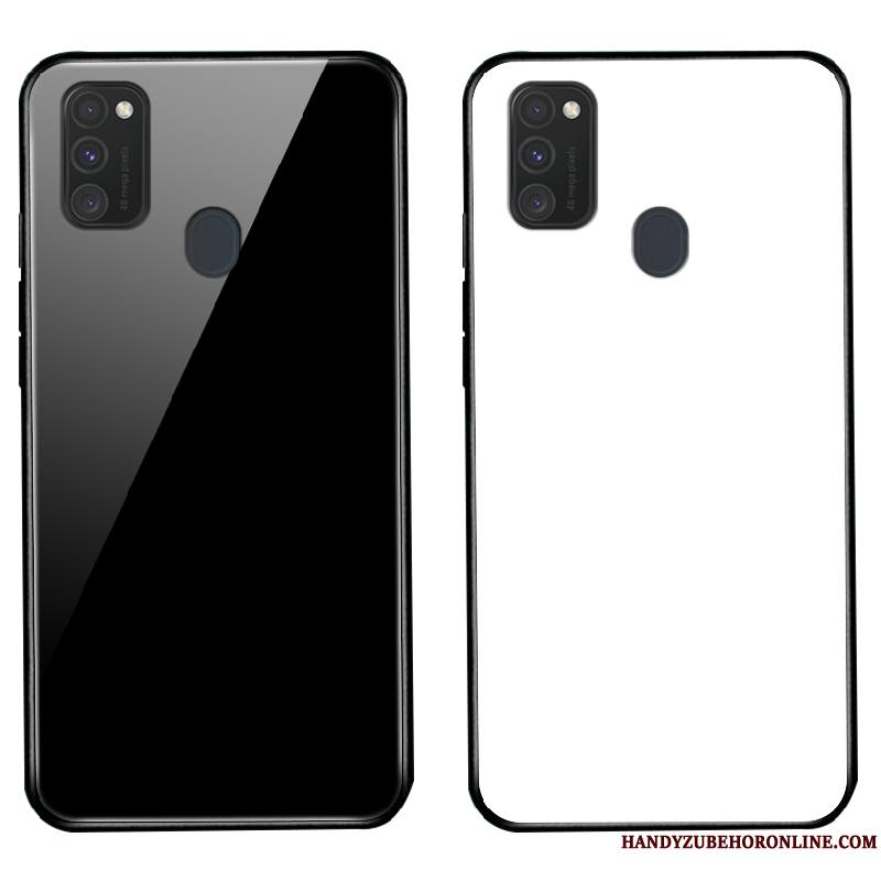 Samsung Galaxy M30s Coque Blanc Étui Mode Étoile Délavé En Daim Business Couleur Unie