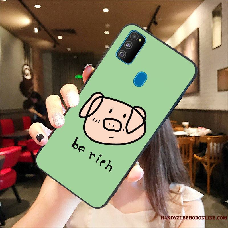 Samsung Galaxy M30s Délavé En Daim Incassable Amoureux Dessin Animé Coque De Téléphone Vert Tout Compris