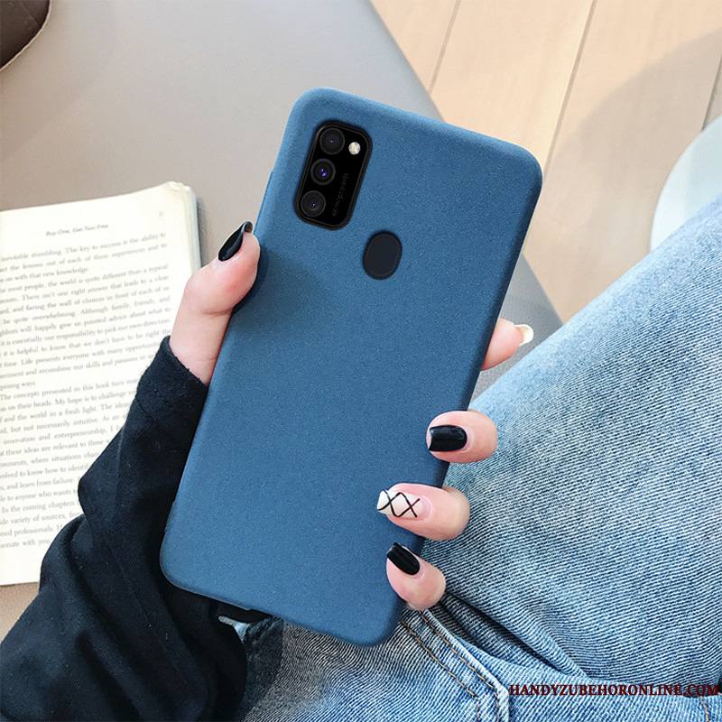 Samsung Galaxy M30s Silicone Coque De Téléphone Simple Protection Délavé En Daim Incassable Bleu