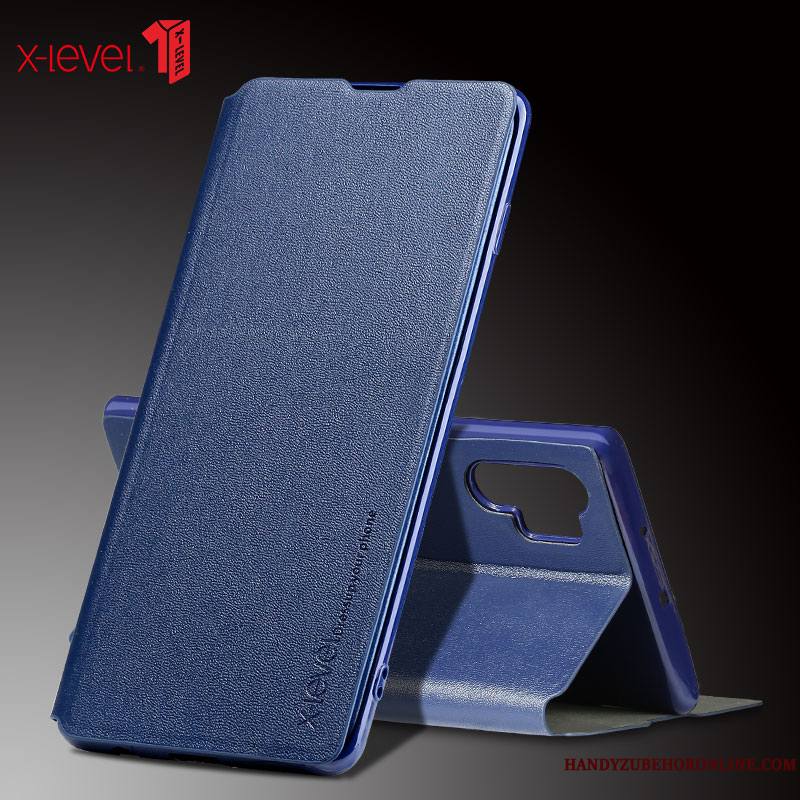 Samsung Galaxy Note 10+ Bleu Coque De Téléphone Très Mince Étui En Cuir Couleur Housse Étoile