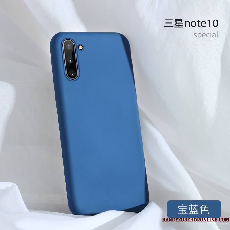 Samsung Galaxy Note 10 Coque Silicone Fluide Doux Bleu De Téléphone Couleur Unie Étui