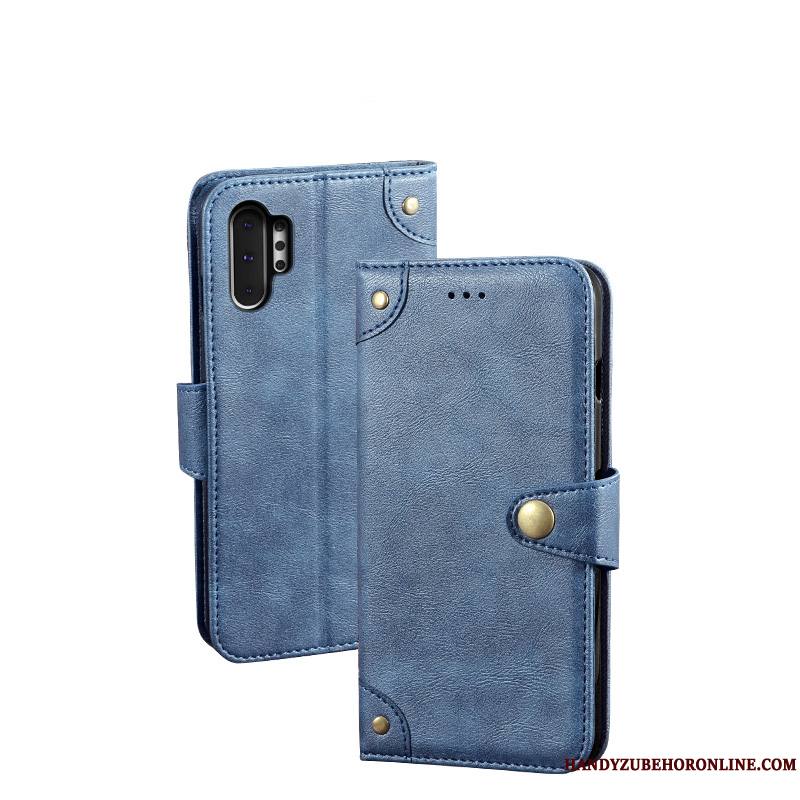 Samsung Galaxy Note 10+ Coque Étui Portefeuille Vintage Protection Bleu Étoile Téléphone Portable