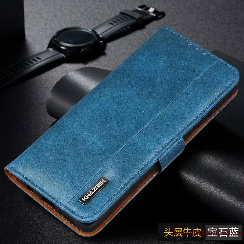 Samsung Galaxy Note 10 Lite Coque Tout Compris Protection Étui Étui En Cuir Étoile Cuir Véritable Bleu