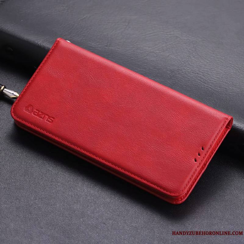 Samsung Galaxy Note 10 Étui En Cuir Carte Incassable Protection Housse Rouge Coque De Téléphone