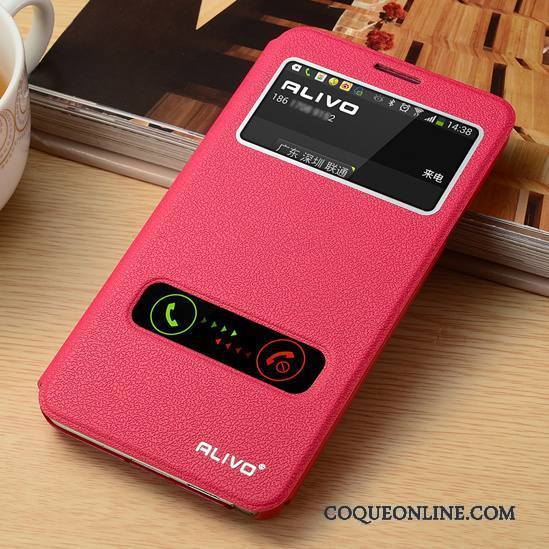 Samsung Galaxy Note 3 Étui En Cuir Rouge Étoile Coque Incassable Téléphone Portable Clamshell