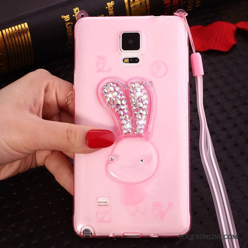 Samsung Galaxy Note 4 Coque Rose Silicone Fluide Doux Ornements Suspendus Strass Protection Dessin Animé