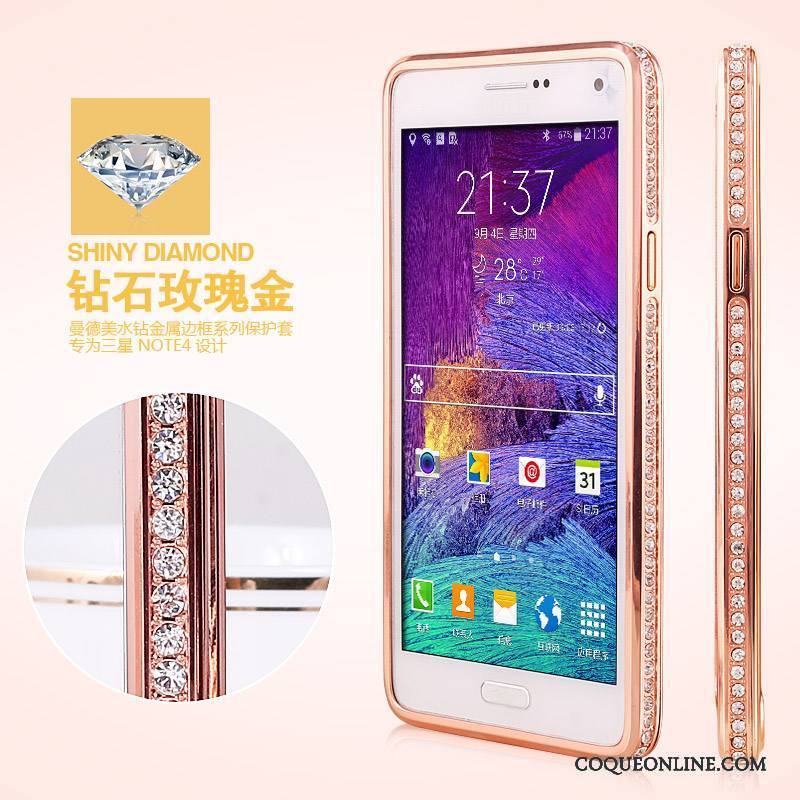 Samsung Galaxy Note 4 Métal Incassable Coque Étui Border Or Rose Protection