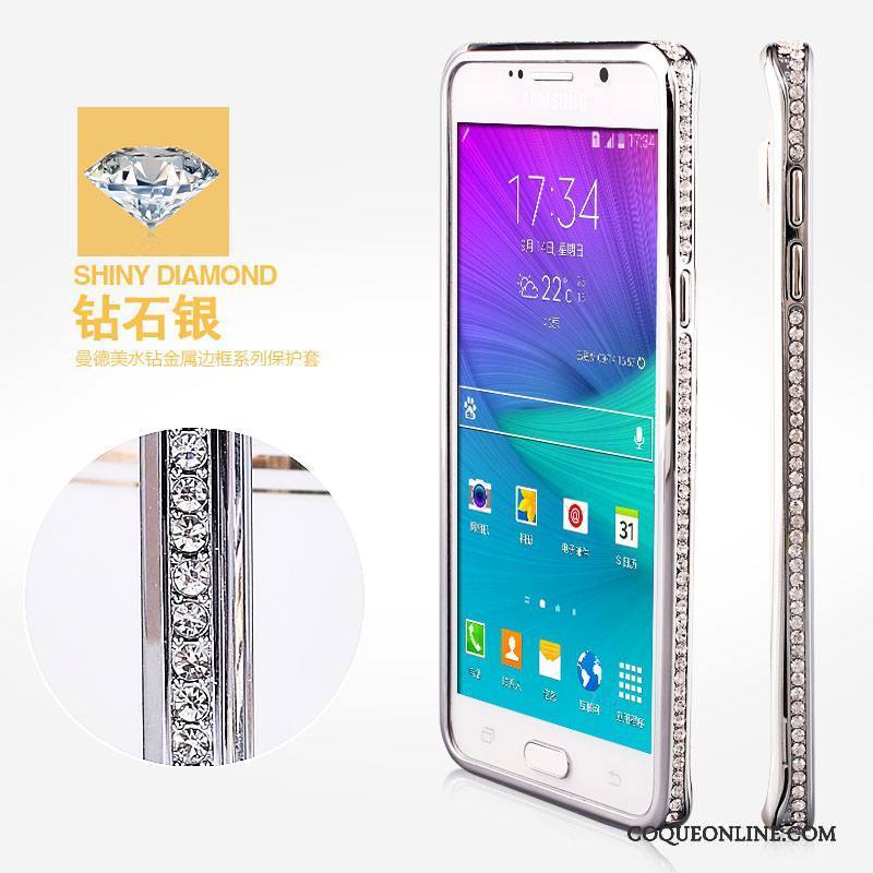 Samsung Galaxy Note 5 Coque Étui Étoile Métal Border Argent Protection Strass