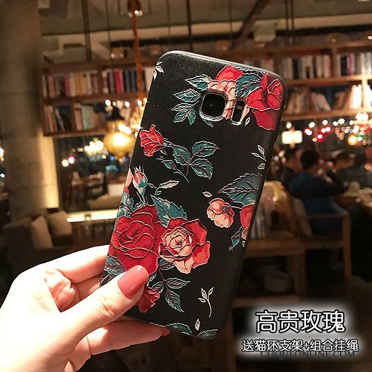 Samsung Galaxy Note 5 Fluide Doux Noir Coque De Téléphone Délavé En Daim Floral Étoile Petit