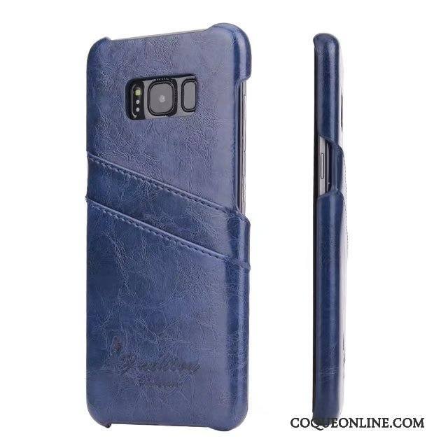 Samsung Galaxy Note 8 Coque Couvercle Arrière Cuir Véritable Téléphone Portable Protection Carte Étui En Cuir Bleu