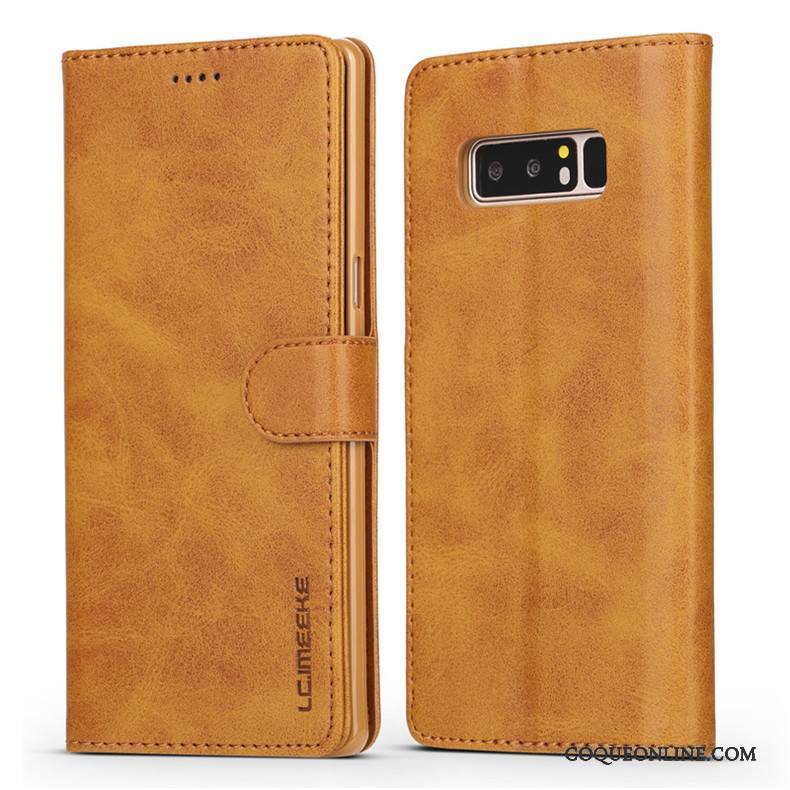 Samsung Galaxy Note 8 Coque Étui En Cuir Business Fluide Doux Clamshell Jaune Protection Téléphone Portable