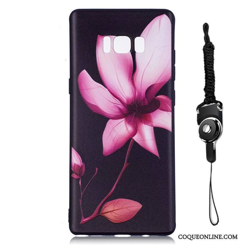 Samsung Galaxy Note 8 Délavé En Daim Fluide Doux Coque Noir Étui Silicone Fleurs