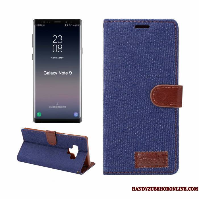 Samsung Galaxy Note 9 Coque Business Housse Bleu Modèle Fleurie Denim Étui En Cuir Étoile