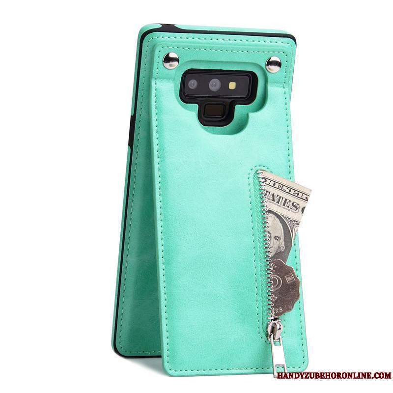 Samsung Galaxy Note 9 Coque De Téléphone Protection Étui En Cuir Vert Portefeuille Étoile Fermeture Éclair