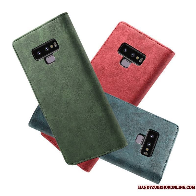 Samsung Galaxy Note 9 Incassable Étui Étui En Cuir Vert Coque De Téléphone Étoile Fluide Doux