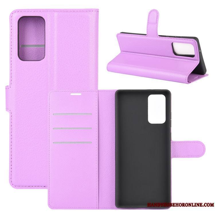 Samsung Galaxy Note20 Clamshell Antidérapant Violet Carte Étui En Cuir Étoile Coque De Téléphone