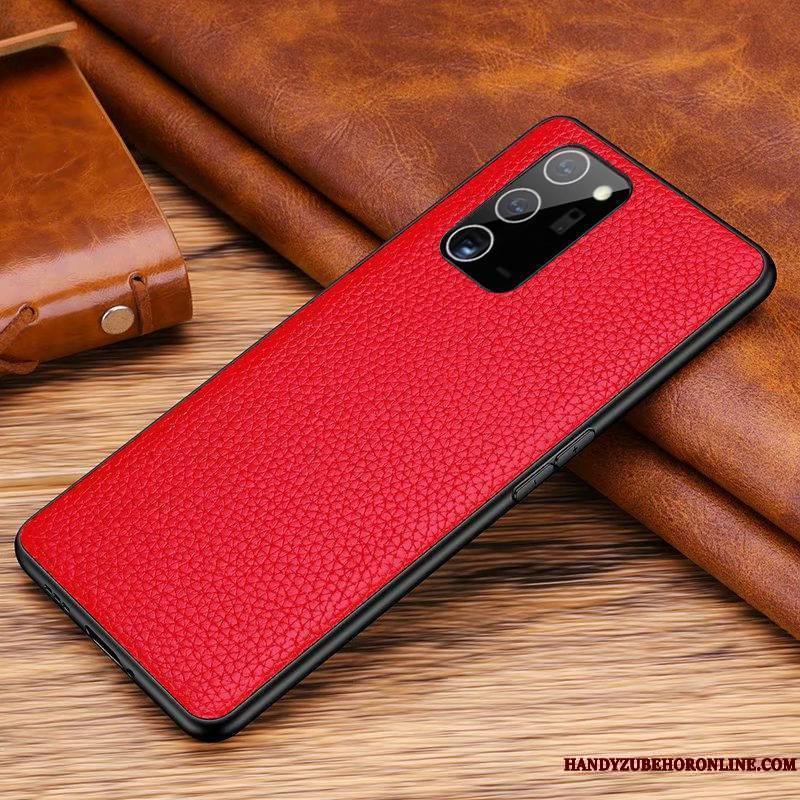 Samsung Galaxy Note20 Étoile Étui En Cuir Coque De Téléphone Couvercle Arrière Cuir Véritable Tout Compris Rouge