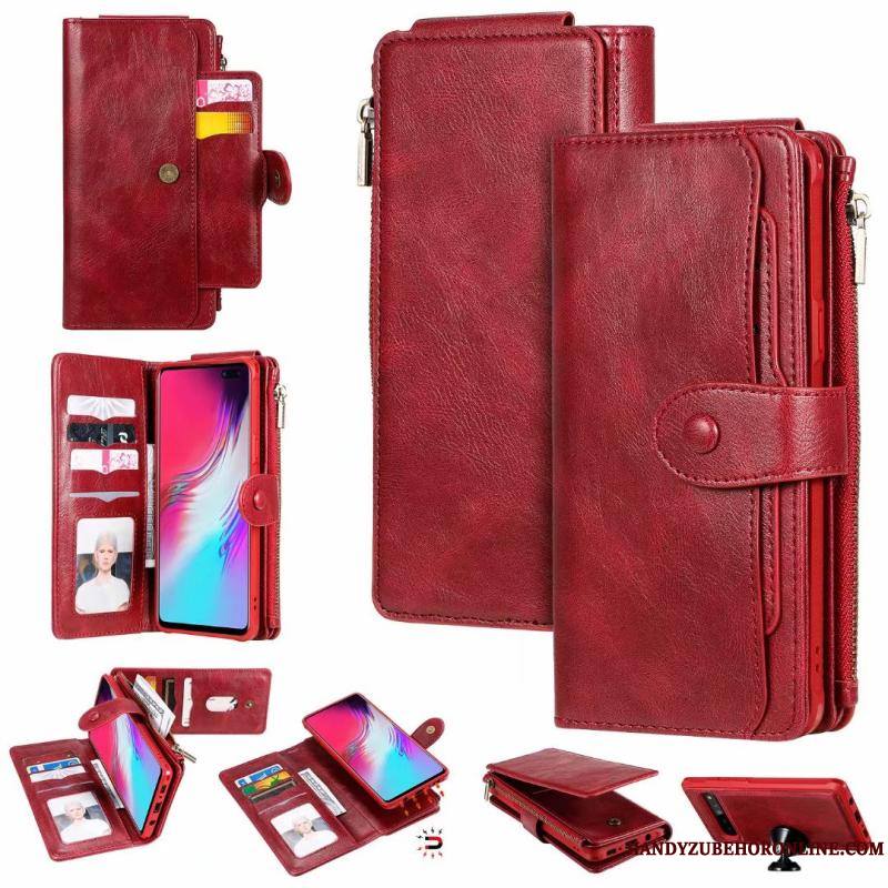 Samsung Galaxy S10 5g Coque De Téléphone Étoile Étui En Cuir Protection Rouge Vintage