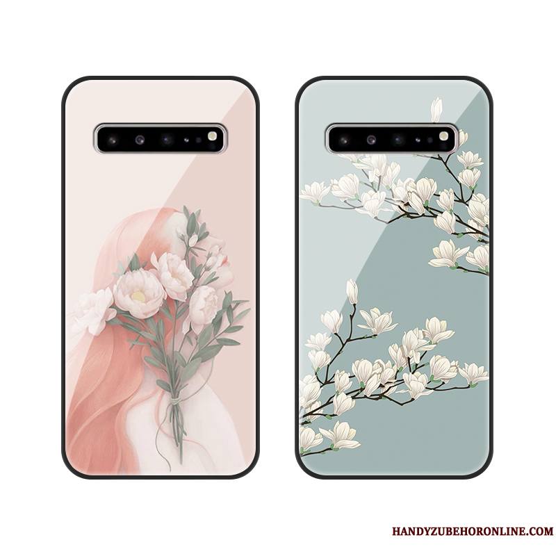 Samsung Galaxy S10 5g Coque Rose Verre Étoile Téléphone Portable Étui Tout Compris Fluide Doux