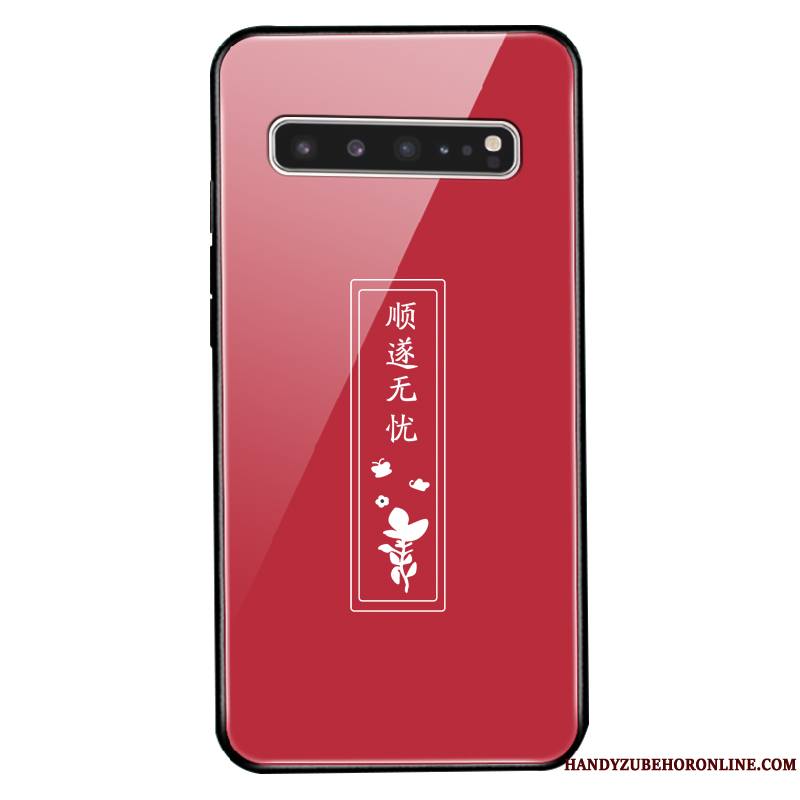 Samsung Galaxy S10 5g Coque Style Chinois Rouge Étoile Verre Incassable Personnalisé Protection